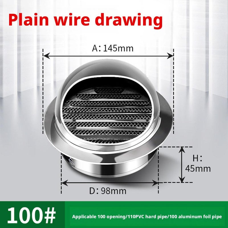 غطاء تهوية من الفولاذ المقاوم للصدأ 304، غطاء مقاوم للمطر والرياح للمطابخ، الحمامات، مخرجات تهوية الجدران الخارجية، وقنوات الهواء النقي